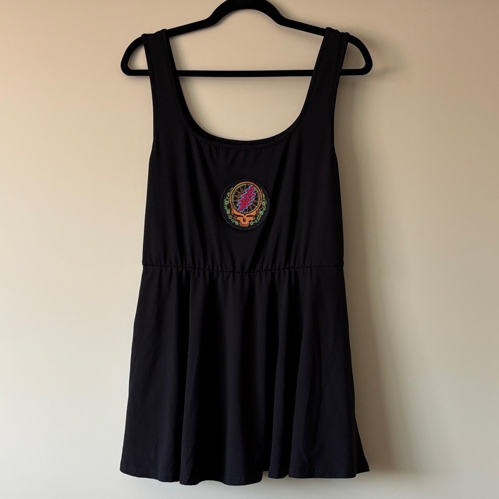 Grateful Dead inspired Black Romper with inside pockets